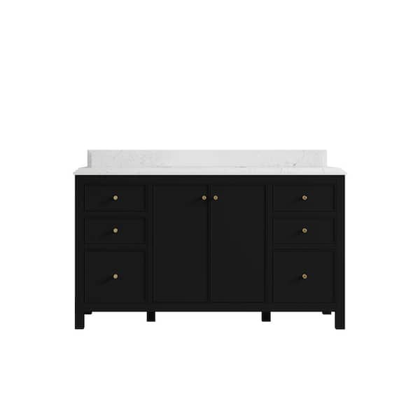 Willow Collections Chicago 60 in. W x 22 in. D x 36 in. H Single Sink Bath Vanity Black 1.5 in. Empire White Qt. Top