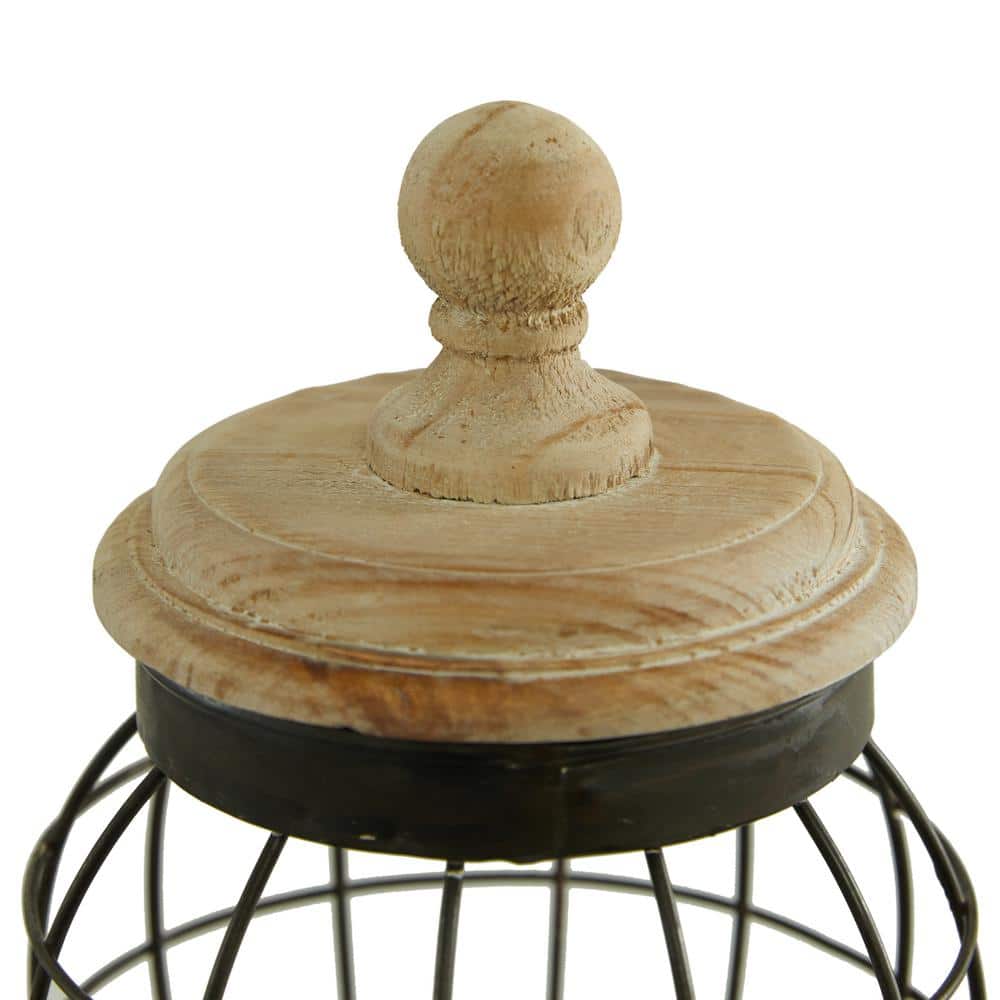 Black Metal Wire Decorative Jars with Wooden Lids, Set of 2