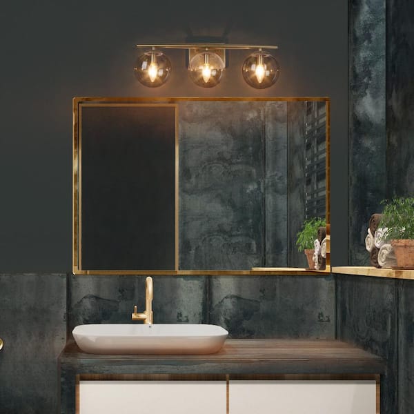 Modern Gold Bathroom Vanity Light, 3-Light Farmhouse Brass Wall Sconce with Clear Globe Glass Shades