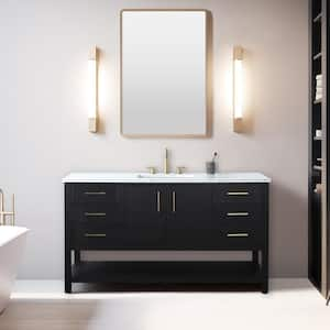 Oliver 60 in. W Bath Vanity in Black Oak with Engineered Stone Top in Arabescato with White Sink