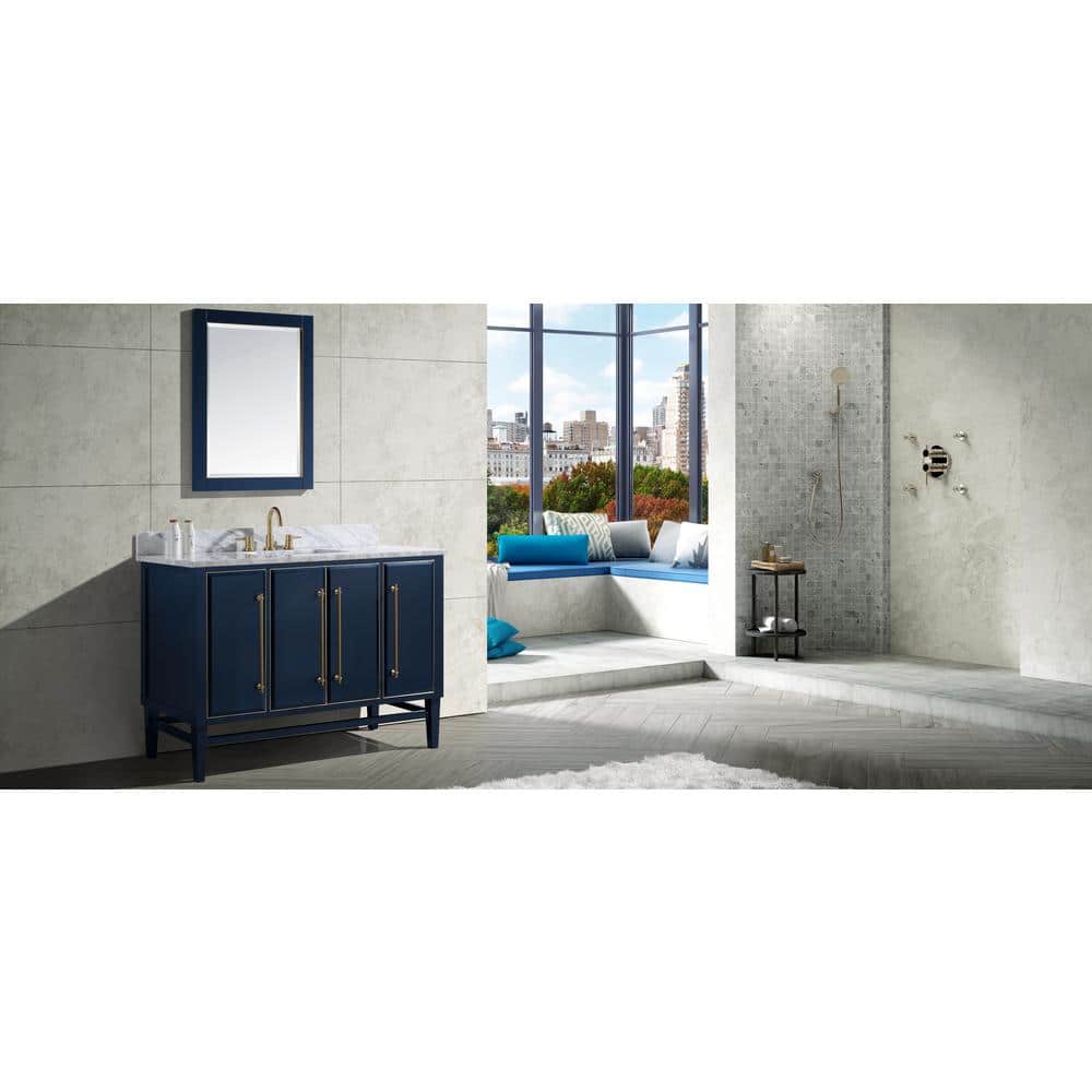 Navy Blue and Gold 48" Solid Wood Vanity with Marble Top