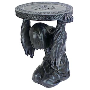 15 in. Gray Round Resin End Table Deaths at Hand Grim Reaper Sculptural