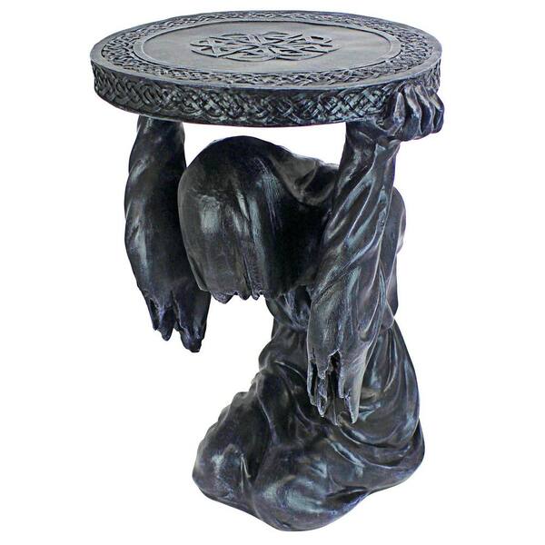 Design Toscano 15 in. Gray Round Resin End Table Deaths at Hand Grim Reaper Sculptural