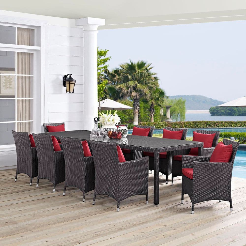 Convene Espresso 11-Piece Aluminum Outdoor Dining Set with Red Cushions price history on PriceWatchPro