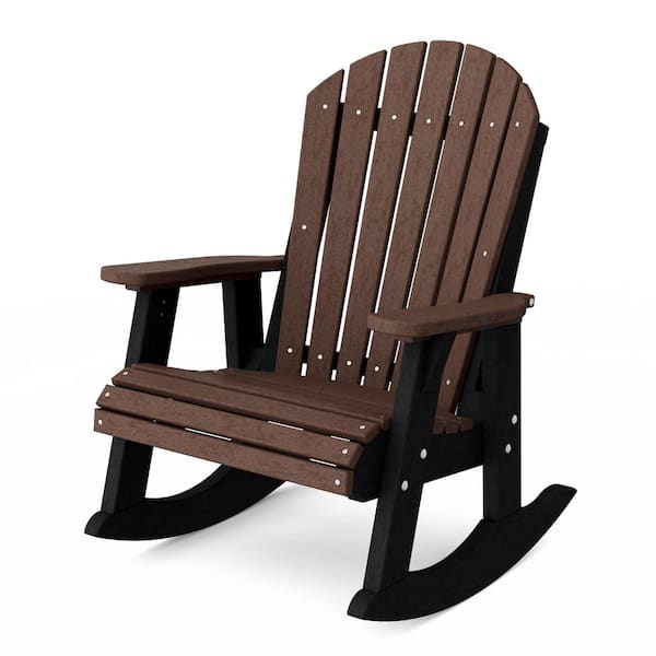 Heritage Tudor Brown and Black Plastic Adirondack Outdoor Rocking Chair