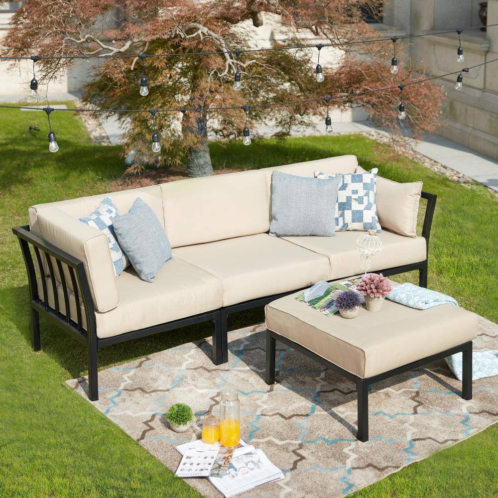 Patio Festival  4-Piece Metal Outdoor Sectional Set with Beige Cushions - 1