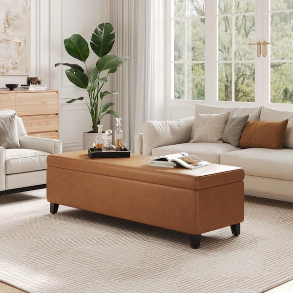CHRISTOPHER KNIGHT HOME Tomlin Orange Brown Bedroom Bench Faux Leather Storage Ottoman