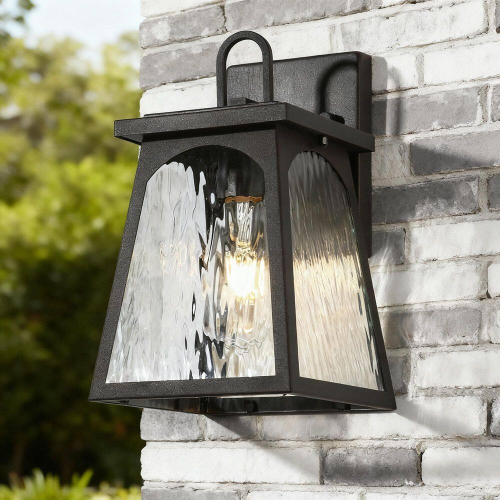 Modern 1-Light Rusty Bronze Outdoor Wall Lantern Sconce with Water Wave Arched Window Glass Shade and No Bulbs Included price history on PriceWatchPro