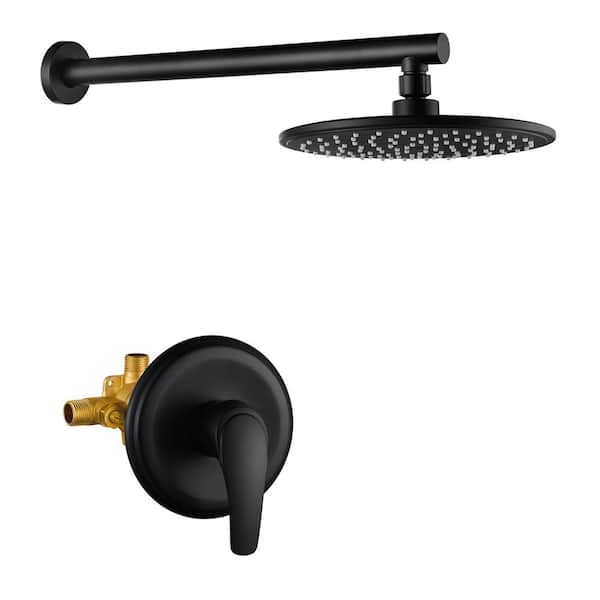 FLG Single-Handle 1-Spray Pressure Balance Shower Faucet with Valve in Matte Black