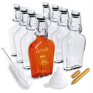 8.5 oz Swing Top Glass Flask Set of 8 with Bottle Brush, Funnel and Glass Marker