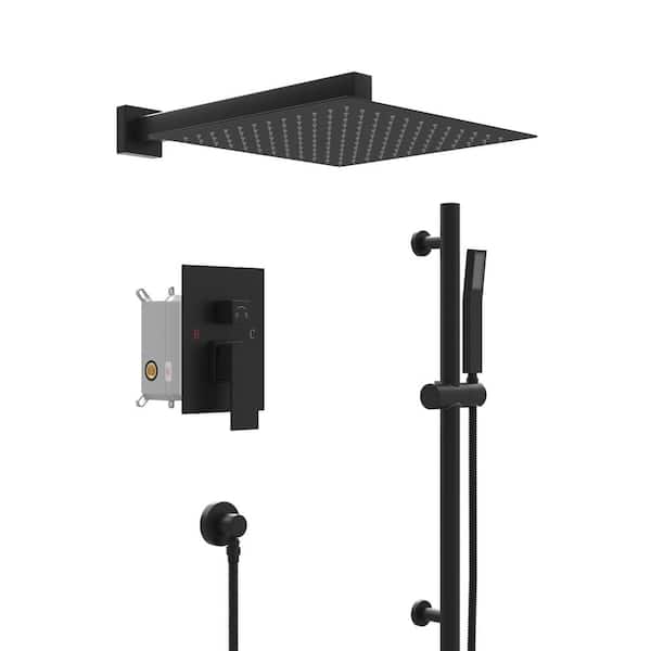 Miscool Ami Single Handle 2-Spray 10 in. Wall Mount Shower Faucet 1.8 GPM with Pressure Balance Valve in. Matte Black