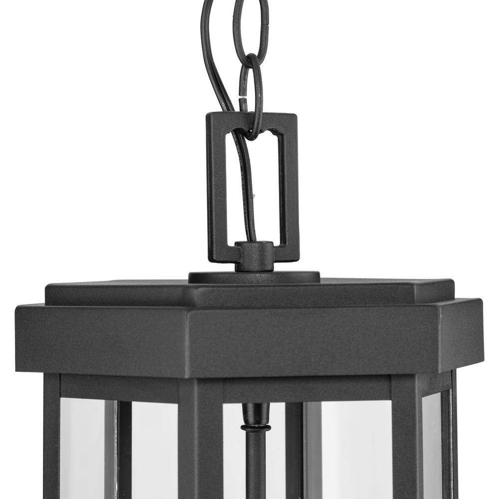 Ramsey Black Steel 3-Light Outdoor Hanging Lantern with Clear Glass Panels