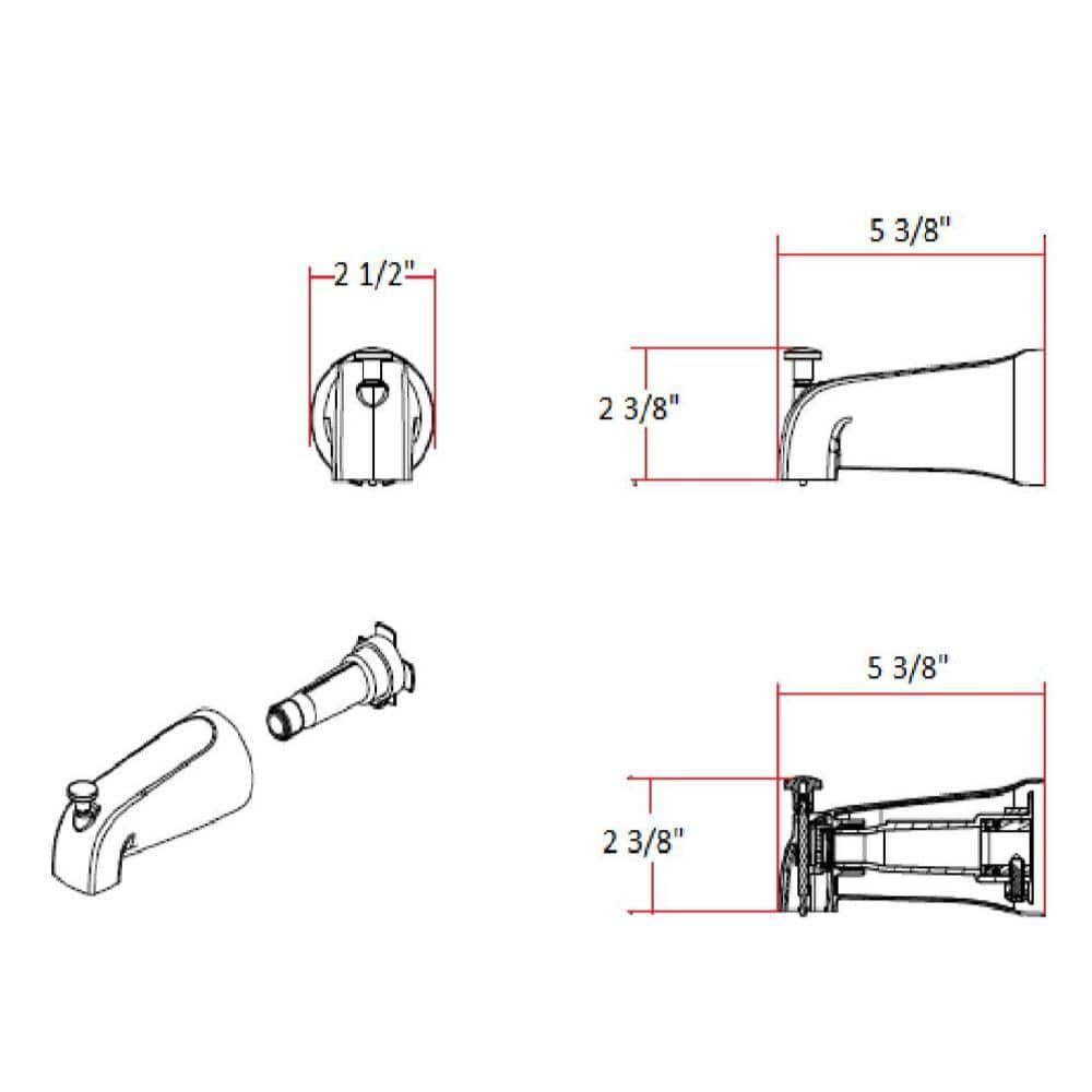 Satin Nickel Wall Mounted Tub Spout with Diverter