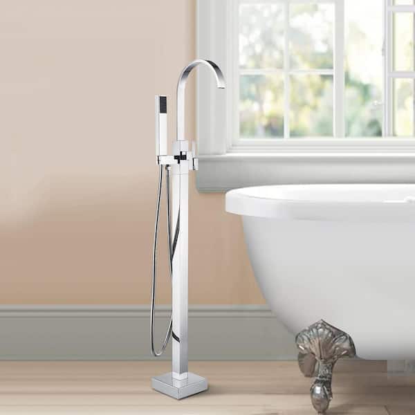 Classical Single-Handle Freestanding Tub Faucet with Hand Shower in Chrome