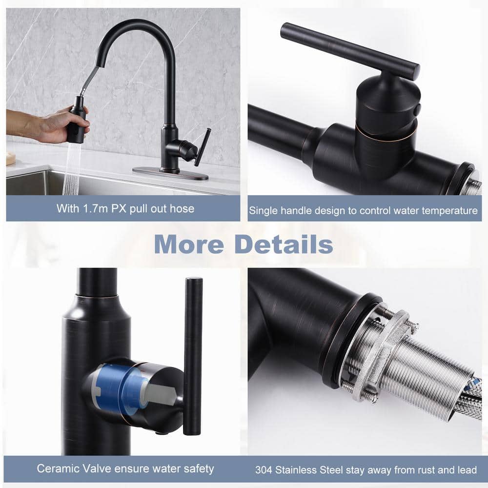 Oil Rubbed Bronze Single Handle Pull Down Kitchen Faucet