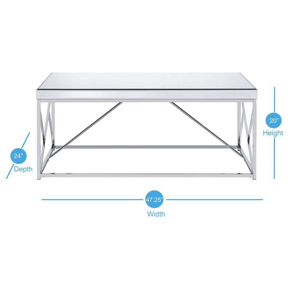 Evelyn Rectangular Chrome Mirrored Glass Cocktail Table
