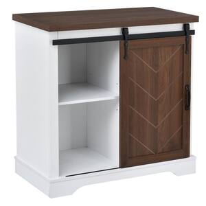31.5 in. W x 15.7 in. D x 31.9 in. H Brown White MDF Freestanding Linen Cabinet with Doors and Adjustable Shelf