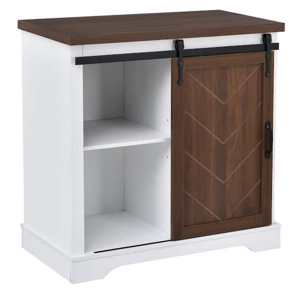 Unbranded 31.5 in. W x 15.7 in. D x 31.9 in. H Brown White MDF Freestanding Linen Cabinet with Doors and Adjustable Shelf