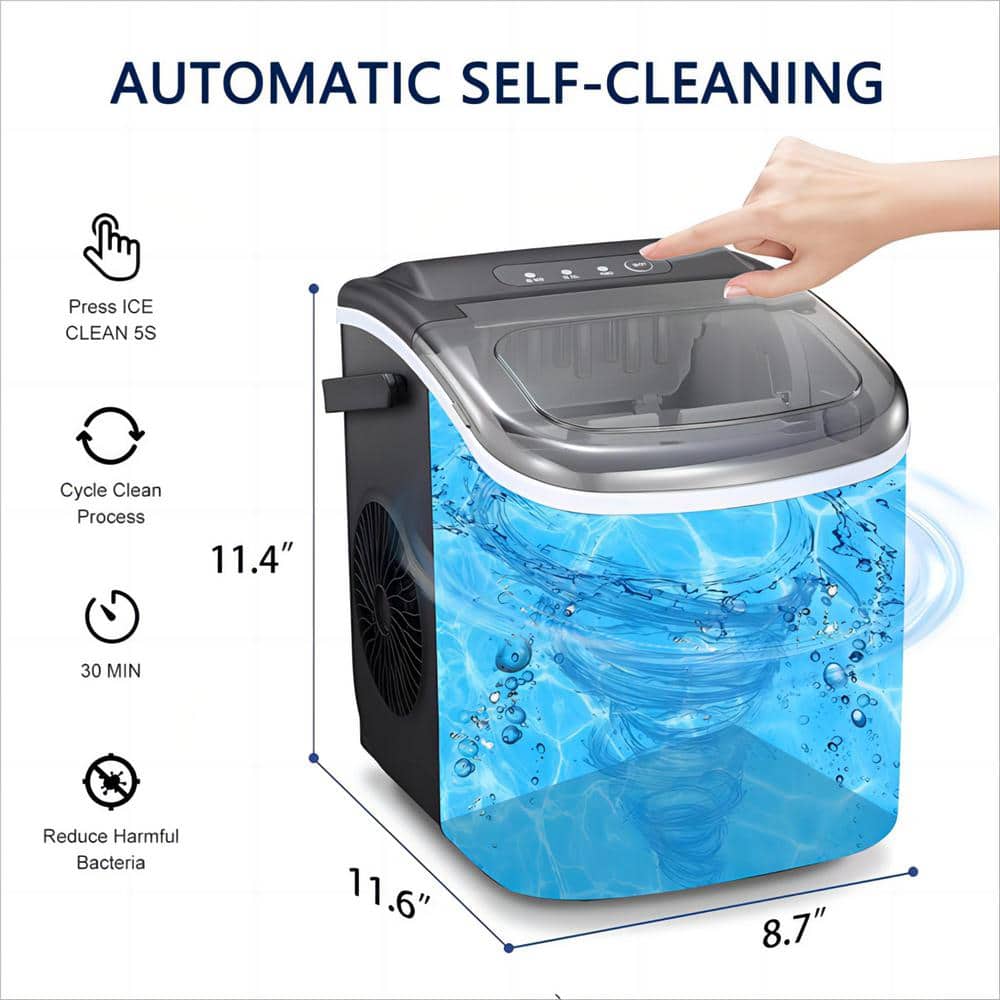 Compact Black ABS Portable Countertop Ice Maker with Handle