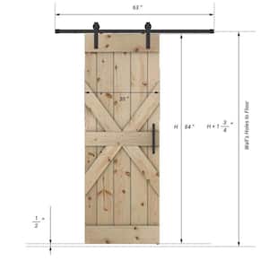 Mid X Series 30 in. x 84 in. Fully Set Up Unfinished Pine Wood Sliding Barn Door With Hardware Kit