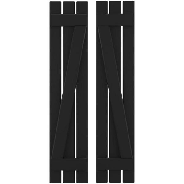 Ekena Millwork 11-1/2 in. W x 32 in. H Americraft 3-Board Exterior Real Wood Spaced Board and Batten Shutters with Z-Bar in Black