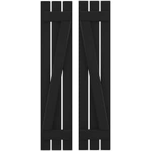 11-1/2 in. W x 35 in. H Americraft 3-Board Exterior Real Wood Spaced Board and Batten Shutters with Z-Bar in Black