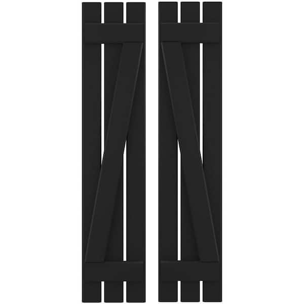 11-1/2 in. W x 48 in. H Americraft 3 Board Exterior Real Wood Spaced Board and Batten Shutters with Z-Bar Black