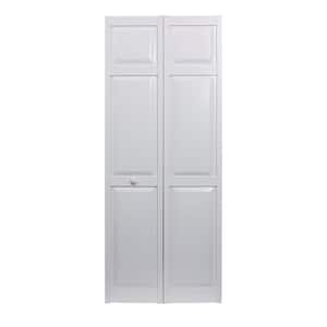 24 in. x 80 in. Seabrooke 6-Panel Raised Panel White Hollow Core PVC Vinyl Interior Bi-Fold Door