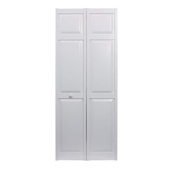 Pinecroft 24 in. x 80 in. Seabrooke 6-Panel Raised Panel White Hollow Core PVC Vinyl Interior Bi-Fold Door