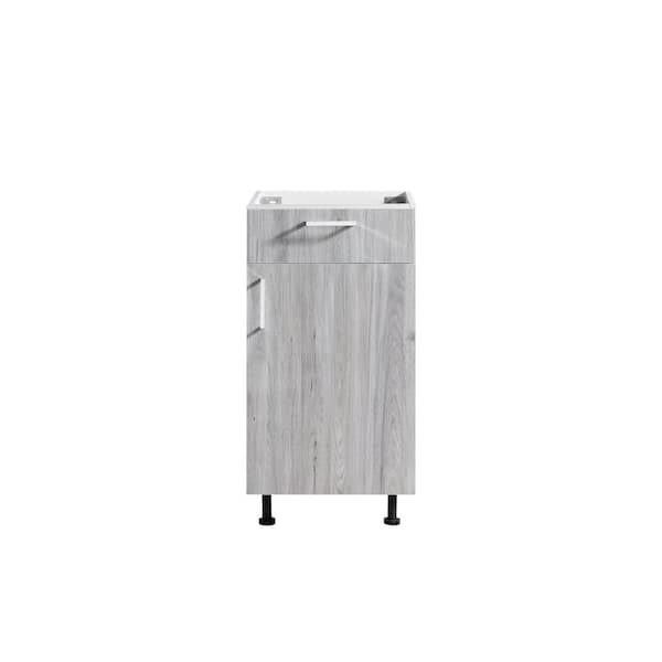 Garrido Bros. and Co. San Juan Vintage Brown PVC Slab Door Stock Assembled Right Base Kitchen Cabinet with Soft-Close Door 18 in. W x 24 in. D