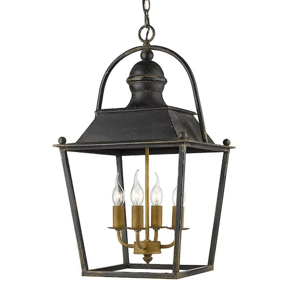 Golden Lighting Christoff 4-Light Antique Black Iron Candle-Style Pendant