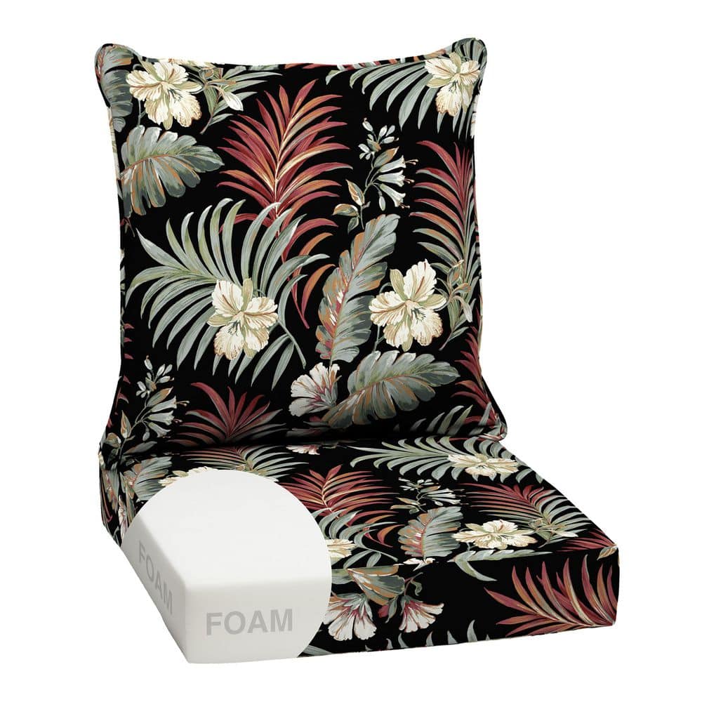 24 in. x 24 in. 2-Piece Foam Deep Seating Outdoor Lounge Chair Cushion in Simone Black Tropical price history on PriceWatchPro