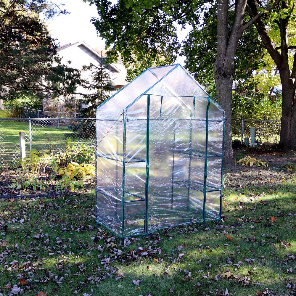 Clear PVC Outdoor Walk-In Greenhouse with 4 Shelves