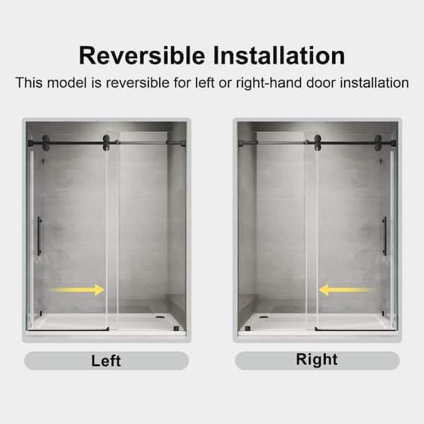 UKS04 60 in. W X 80 in. H X 34 in. D U-Channel Sliding Frameless Corner Shower Enclosure in Matte Black, Clear Glass