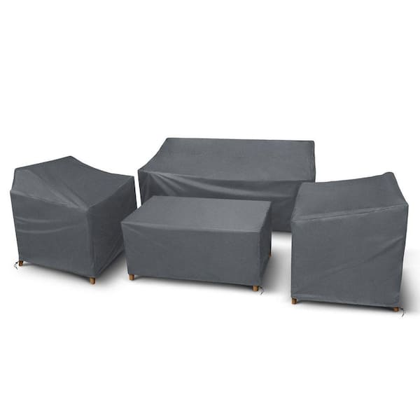 Rect-XXL-4 Pieces-Grey Waterproof Windproof Patio Furniture Set Cover for Outside Couch Lawn Chairs Coffee Table