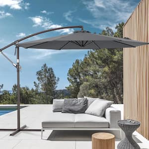 10 ft. Outdoor Patio Umbrella, Round Canopy Cantilever Umbrella With LED for Villa Gardens, Lawns and Yard, Anthracite