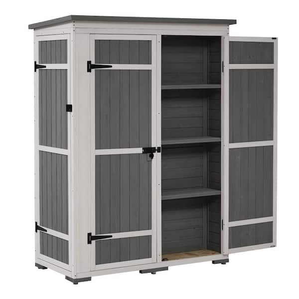 48.6 in. W x 25.2 in. D x 65.7 in. H Gray Wood Garden Tool Outdoor Storage Cabinet with Waterproof Asphalt Roof