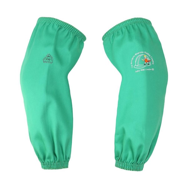 21 in. Extra Long High Visibility Green Flame-Resistant Cotton Welding Sleeves, FR Sleeves with Open Elastic