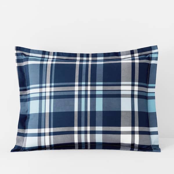 Company Kids Handsome Tartan Blue Multi Organic Cotton Percale Standard Sham
