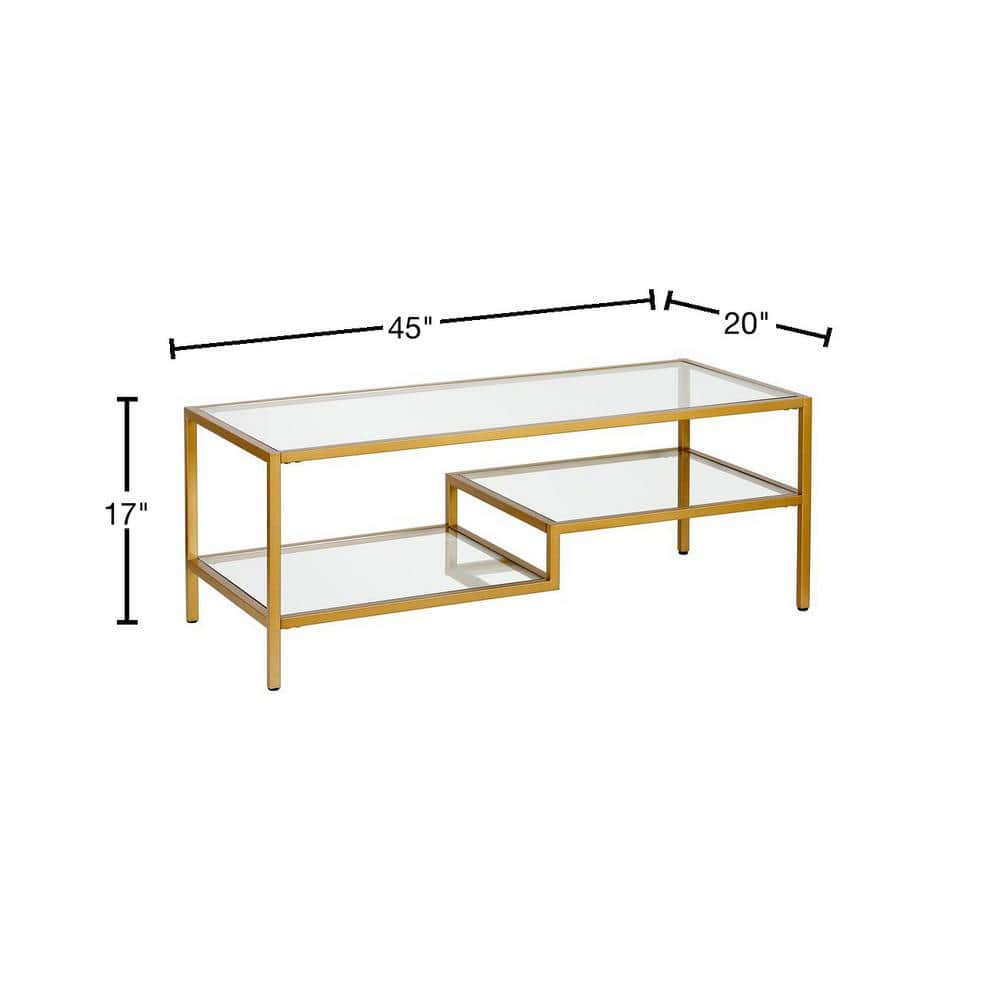 Contemporary Brass and Glass Double-Tiered Coffee Table
