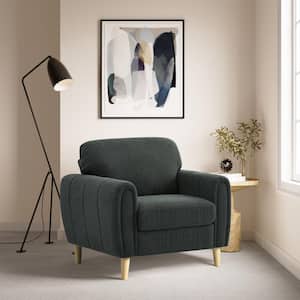Damascus Charcoal Polyester Arm Chair with Wood Legs