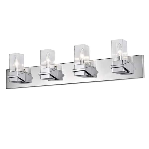 Dainolite Veronica 32 in. 4 Light Polished Chrome Vanity Light with Clear Glass Shade
