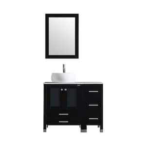 36 in. W x 21.7 in. D x 29.5 in. H Single Sink Bath Vanity in Black with White Top and Mirror