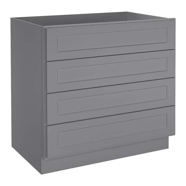 HOMEIBRO 36 in. W x 24 in. D x 34.5 in. H in Shaker Gray Plywood Ready to Assemble Floor Base Kitchen Cabinet with 4 Drawers