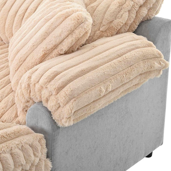 Polibi 65.25 in. Pillow Top Arms Faux Rabbit Fur Fabric Rectangle