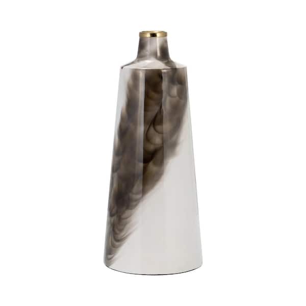 Liv & Skye 15 in. White Metal With Gold Ring Lid Decorative Vase