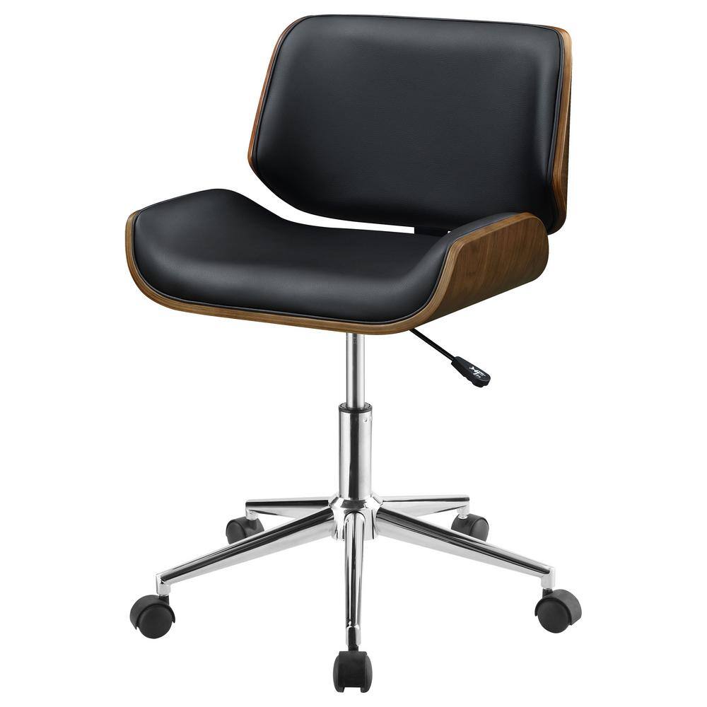 Black Leather Swivel Armless Desk Chair with Metal Base