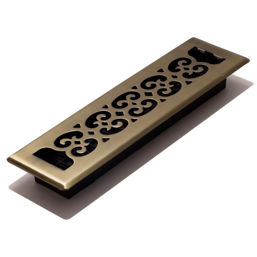 Decor-Grates-Floor-Register-Air-Vent-Oriental Abstract Satin Brass 2x12 inch 