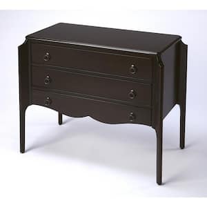 Wilshire Wood 3-Drawer Chest, Dark Brown 30.0 in. H x 34.0 in. W x 18.0 in. D