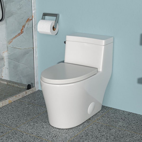 1-Piece, 1.28 GPF Single Flush Elongated Toilet in White, Seat Included